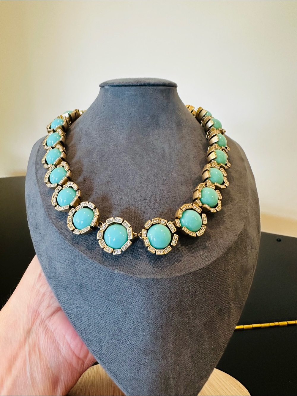 J.Crew Vintage Retro Spring Summer Turquoise CZ Water Lily Statement Necklace - Picture 12 of 17